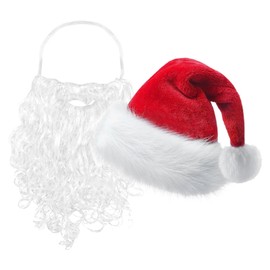 Santa Hat and Beard for Adults | Santa Cosplay Hat and Beard | Santa White Beard Christmas Hat for Men Women Christmas Costume