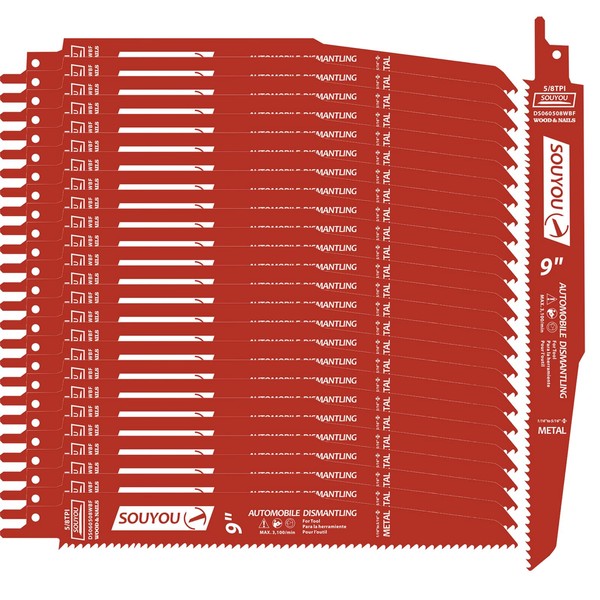 Souyou 25 Pack 9 Inch 5/8 Tpi Reciprocating Saw Blades