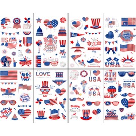 4th of July Temporary Tattoo for Adults and Kids, Glitter Silver USA Patriotic American Flag Fourth of July Fake Tattoo, Memorial Day, Independence Day, Temp Tatoo Sticker Party