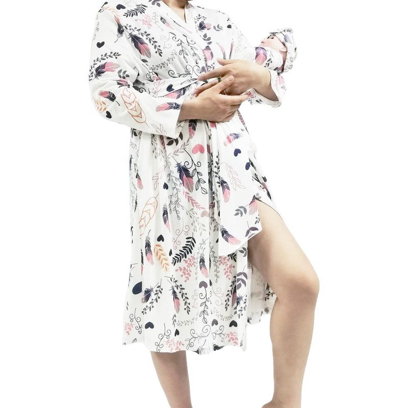 SUFEINI Maternity Robe with Matching Swaddle Set, Mommy Me Swaddle