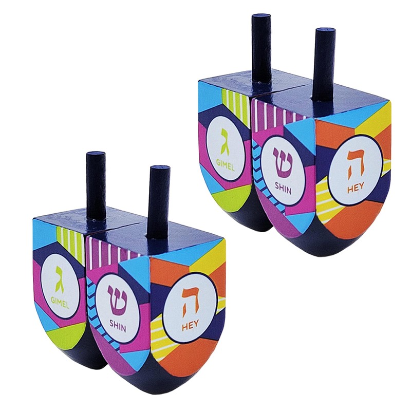 The Dreidel Company Extra Large Hand Painted Wood Hanukkah Dreidels,