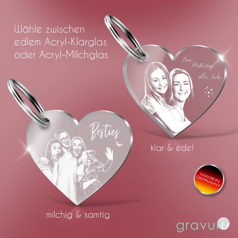 Chrisck Design Heart-Shaped Acrylic Keyring, Partner Love Gift, Mother's Day