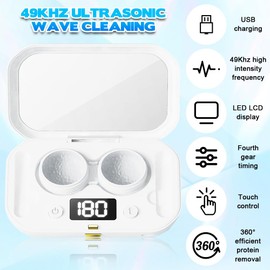 CASBOMY Contact Lens Clean Machine, Portable Ultrasonic Contact Lens Cleaner with 4 Timing Modes, 360° High-Frequency Vibration for Cleaning Soft Lenses, Colored Contact Lenses (White)