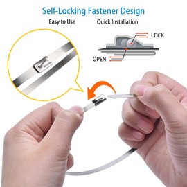 Metal Cable Zip Ties 30PCS 40 Inch Extra Long Heavy Duty 304 Stainless Steel Self-locking Cable Wire Ties with 200 Pounds Tensile Strength, High Temperature Resistance, Rust and Corrosion Resistance