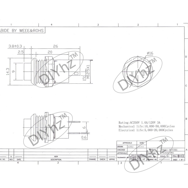 DIYhz 20Pcs SPST Latching Type Push Button Switch Off/ON AC