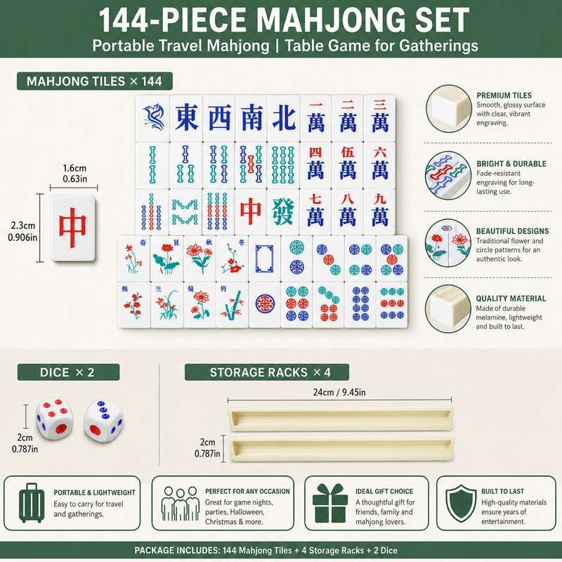 Travel Mahjong Set with Foldable Table for Game Night –