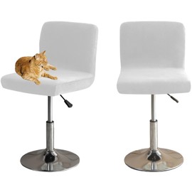 HOMECOVER Bar Stool Covers with Backrest, Stretch Velvet Fabric Bar Stool Chair Covers Removable Low Back Swivel Chair Cover White Set of 2
