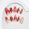 24 Pcs Red Flower Press on Nails Medium Almond Fake