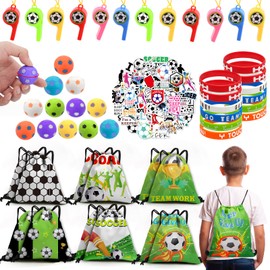 Nigifter 98 PCS Soccer Party Favors, Soccer Goodie Bags for boys, Soccer Party Decorations Supplies for Kids include Soccer Drawstring Bags, Whistles, Stickers, Fidget Spinners and Silicone Bracelets