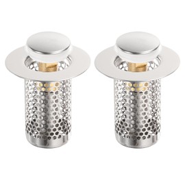 sourcing map 2Pcs Bathroom Sink Drain Strainer, Sink Stopper Hair Catcher with Removable 304 Stainless Steel Filter Basket 2" x 2" Fit 1.3"-1.8" Hole for Bathroom Sink Stopper Replacement
