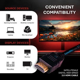 SatelliteSale Digital High-Speed 2.0 HDMI Cable 4K/60Hz 18Gbps PVC 2160p Black Cord Universal Wire 30 feet