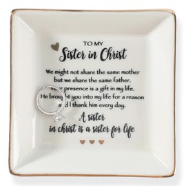 JOYIMARR Sister in Christ for Women Christmas Birthday Ring jewelry Dish-Christian Religious Faith Gifts for Friends Bestie Friendship-A Sister in Christ is Sister in life