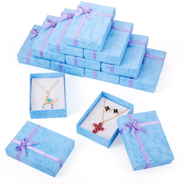 Boutigem 12 Pack Light Blue Empty Jewelry Gift Boxes with
