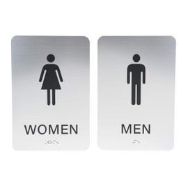 Non-Accessible/Wheelchair Men & Women ADA Restroom (Bathroom) Sign Set w/Braille - Silver