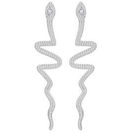 Snake Earrings for Women Stud Dangle Earrings Silver Earrings Long Snake Shaped CZ Curved Gothic Earrings Snake Jewelry