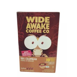 Wide Awake Coffee Pods 10-Pk 100% Colombian Creamy Balanced, K Single Cup Brewer