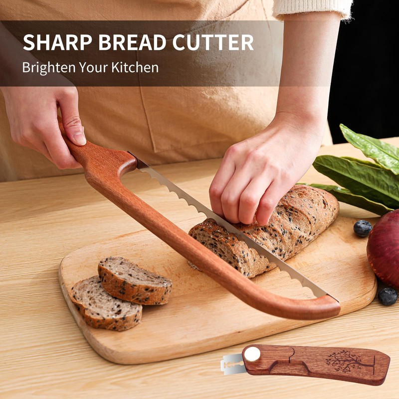 FYLFOTA Sourdough Bread Knife Slicer for Slicing, Wooden Bread Bow