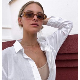 ADE WU Retro Oval Sunglasses Women Trendy Sun Glasses, Sand Color, Large