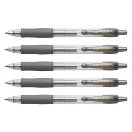 PILOT Pack of 5 G2 07 Metallic Silver Gel Ink Ballpoint Pens