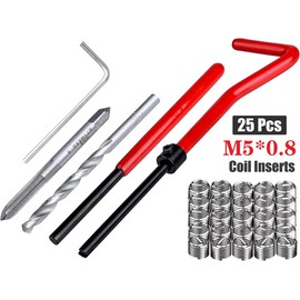Fixinus 30 Piece M5 x 0.8mm Thread Repair Insert Kit, Stainless Steel Thread Repair Kit Helicoil Coil Compatible Hand Tool Set for Auto Repair