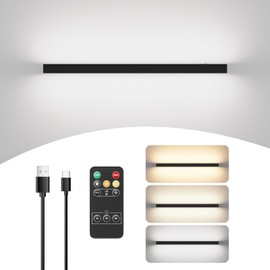 Tipace LED Wall Sconces Battery Operated,Black USB Rechargeable Wall Lights with 10000mAh,23.6 inch Dimmable Wall Lamp with Remote Control,Wireless Lights for Living Room,Bedroom,Hallway