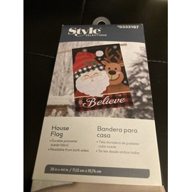 Style Selections CHRISTMAS  28" x 44" Holiday House Flag BELIEVE Santa And Reindeer NEW