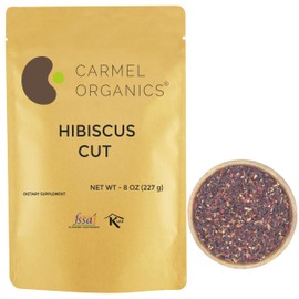 CARMEL ORGANICS Hibiscus Petals – 8 Ounce Cut & Sifted Loose Leaf Tea, Non-GMO, Caffeine-Free Herbal Tea, No Added Preservatives