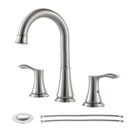 PARLOS Widespread Double Handles Bathroom Faucet with Metal Pop Up Drain and cUPC Faucet Supply Lines, Brushed Nickel, 1.2 GPM