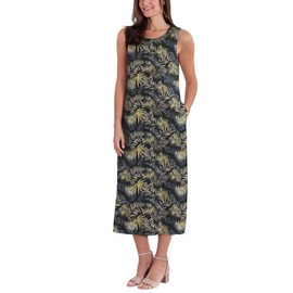 Briggs Women's Relaxed Fit Lightweight Linen Blend Dress (US, Alpha, Medium, Regular, Regular, Black Floral)