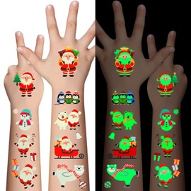 Awinway Luminous Christmas Tattoos Children - 120 Pieces Christmas Temporary Tattoo Stickers for Boys Girls, Christmas Party Favours Children Stocking Stuffers and Gifts 10 Sheets
