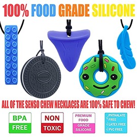 Collar masticable para niños, paquete de 5 collares sensoriales para masticar para niños con autismo, TDAH, SPD, masticación, motor oral