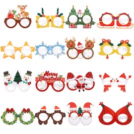 16 Pieces Christmas Paper Glasses Christmas Party Glasses Frame Novelty Christmas Glasses Photo Booth Props Masquerade Masks Fiesta Glasses Party Game Eyewear Dress Costume Decoration for Kids Adults
