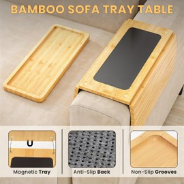 MFTOH Couch Arm Tray,Bamboo Sofa Tray Table Clip on Side Table for Wide Couch,Foldable Couch Tray