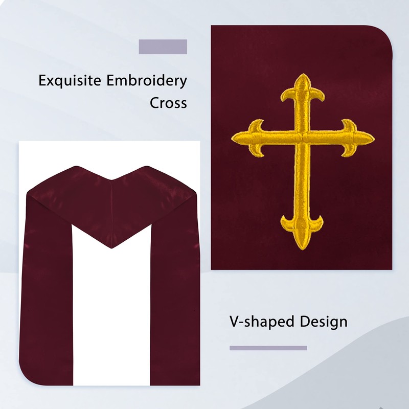 Piecatle Choir Stole with Cross Embroidery for Church Pastor Costume