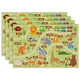 Zoo Linen Placemats Set of 4, Animals Waterproof Washable Place Mats for Toddlers and Kids 12x18 Inch, Baby Table Mat for Restaurant Outdoor Indoor Party Kitchen Dining Decoration-04