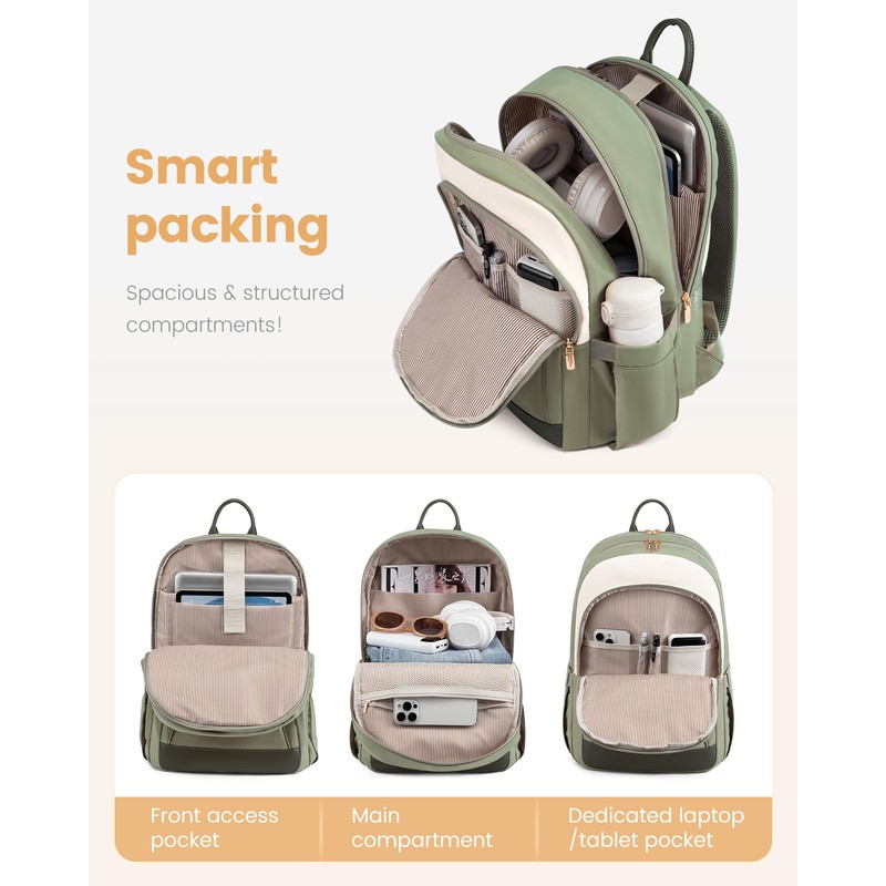 LOVEVOOK Laptop Backpack Purse for Women, Beige Green, 15.6 inches