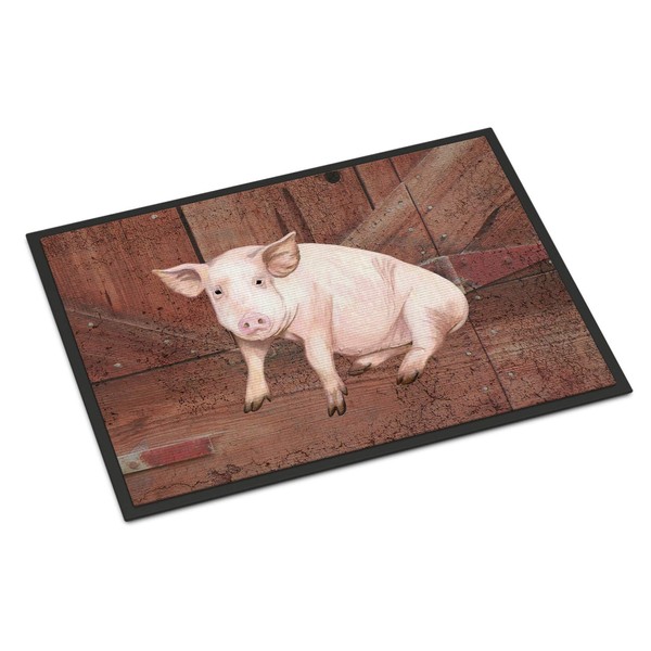 Caroline's Treasures SB3072MAT Pig at The barn Door Door Mat, Indoor Rug or Outdoor Welcome Mat 18x27 Doormat, 18H X 27W, Multicolor