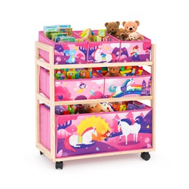 kids Toy Storage Organizer with Wheels, Utility Rolling Cart with Large Storage Capacity for Bedroom, Toy Room, Playroom - Hold Toys, Books, Blankets (Pink)