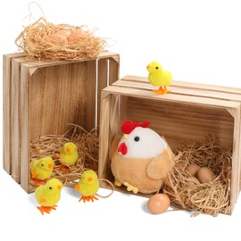 Farmhouse Decoration Retro Wooden Chick Coop, Hen, Chick, Egg, Mini Family Chickens, Chicken Nest Ornament for Fairy Garden Accessories, Micro Landscape Lawn Decor Photography Prop Home Easter Party