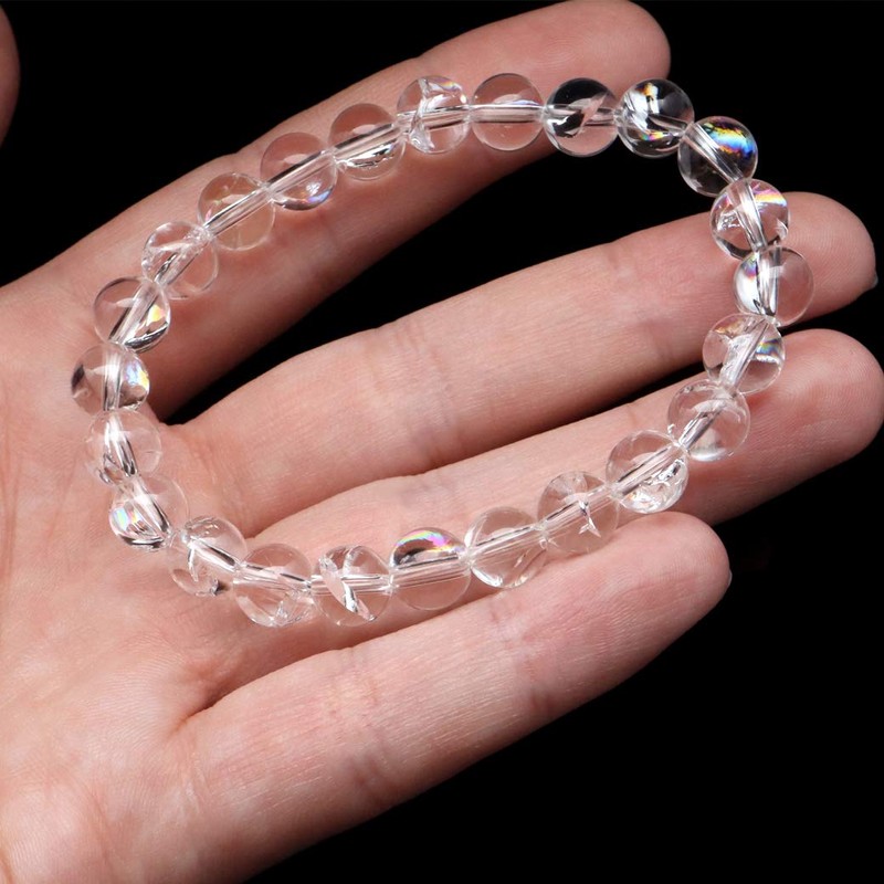 Gold Stone Crystal Bracelet, Iris Quartz, Natural Rainbow Included, 0.3