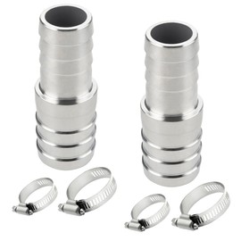 Yoebor Stainless Steel 304 Reducer Hose Barb Union Fitting, 1-1/2" Barbed x 1-1/4" Barbed Coupling W/4 Hose Clamps, Pack of 2