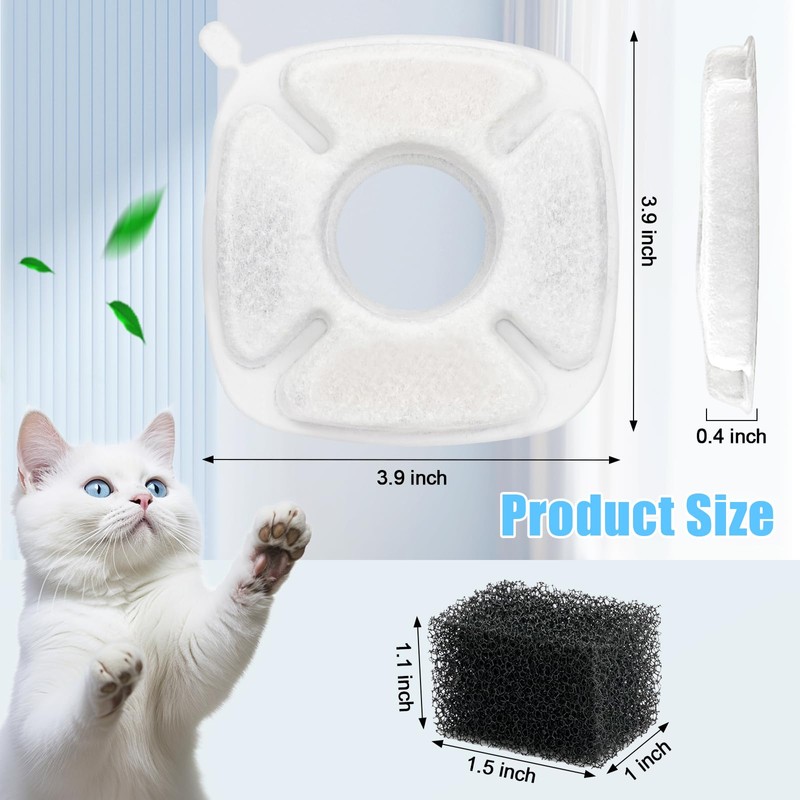 16 Pack Cat Water Fountain Replacement Filters, 8 Pcs Cats