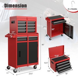 DORTALA Rolling Tool Chest Cabinet, Tool Box Organizer with 5 Sliding Drawers, Locking System, Toolbox Storage Cabinet on Wheels for Garage Workshop, Black & Red