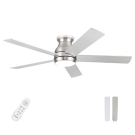 POCHFAN 52 Inch Low Profile Ceiling Fans With Lights and Remote brushed nickel, Flush Mount Modern Ceiling Fan, 3CCT Dimmable DC Ceiling Fan for Bedroom, Living Room (Brushed Nickel, 52 Inch)