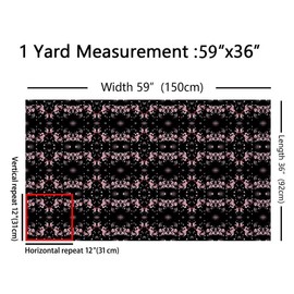 Cherry Blossoms Upholstery Fabric by The Yard, Japanese Style Decorative Fabric for Upholstery and Home DIY Projects, Sakura Flower Waterproof Outdoor Fabric, 1 Yard, Pink Black