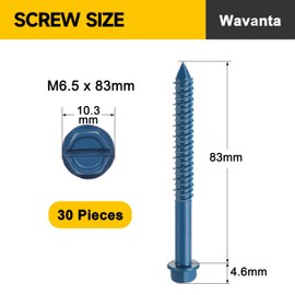 Wavanta 30Pcs M6.5 x 83mm Concrete Screws Anchor, Blue Slotted Hex Flange Head with Screwdriver and Drill Bit, Masonry Brick Stucco Cement Block Screws, Diamond Point