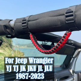 ROMASO Roll Bar Grab Handles for Jeep Wrangler YJ TJ JK JKU JL JLU 1987-2024,Paracord Grab Handle 250 Pounds Load Handle Grips,Black&Red