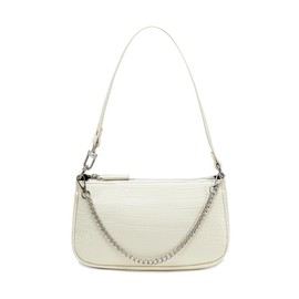 WSRYDJDL Small Purse for Women, Adjustable Shoulder Bags Crocodile Pattern Clutch Purse with Zipper Closure Retro (Chain White)