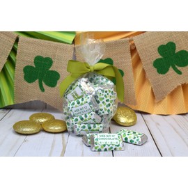Wee Bit O' Fun St. Patrick's Day Birthday Mini Chocolate Candy Bar Sticker Wrappers for Kids, 45 1.4" x 2.6" Wrap Around Labels by AmandaCreation, Great for Party Favors