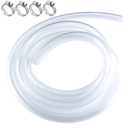 1/4" ID x 3/8" OD - 50 ft Clear Plastic Vinyl Tubing, Flexible PVC Hose Lightweight Tube with 4 Stainless Clamps for Transfer Water Air Oil.